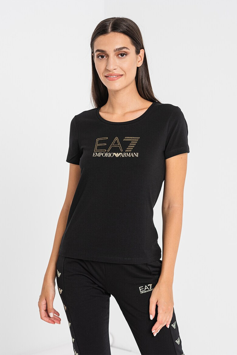 EA7 Tricou cu decolteu rotund si logo cu nituri - Pled.ro