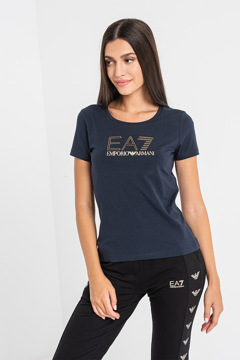 EA7 Tricou cu decolteu rotund si logo cu nituri - Pled.ro