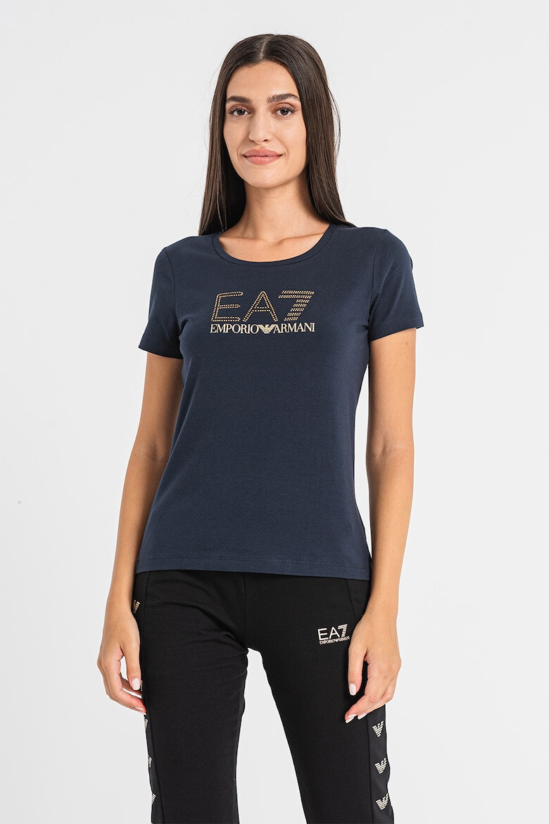 EA7 Tricou cu decolteu rotund si logo cu nituri - Pled.ro