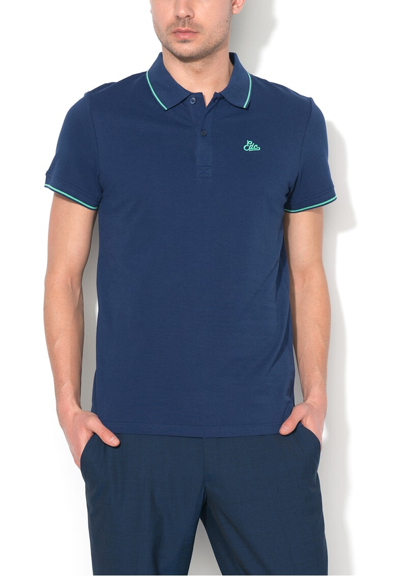 EDC by Esprit Tricou polo bleumarin din pique cu detalii verde menta - Pled.ro