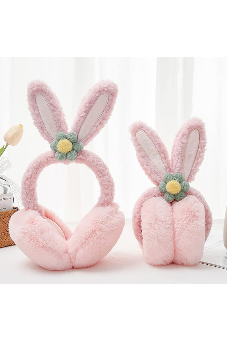 EFAYN.RO Acoperitori pentru urechi protectie impotriva frigului model casti dama cu urechiuse de iepuras si fundita tematica flower bunny marime universala EFAYN - Pled.ro