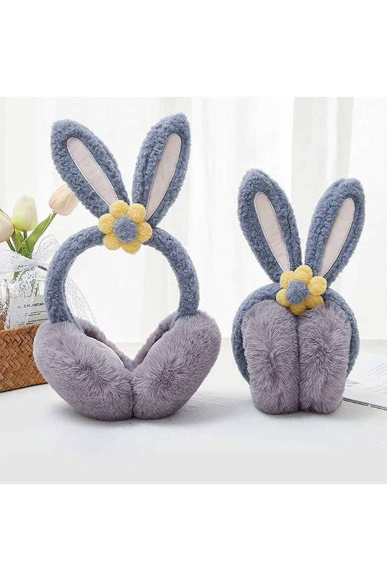 EFAYN.RO Acoperitori pentru urechi protectie impotriva frigului model casti dama cu urechiuse de iepuras si fundita tematica flower bunny marime universala EFAYN - Pled.ro