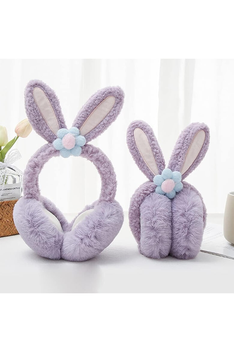 EFAYN.RO Acoperitori pentru urechi protectie impotriva frigului model casti dama cu urechiuse de iepuras si fundita tematica flower bunny marime universala EFAYN - Pled.ro