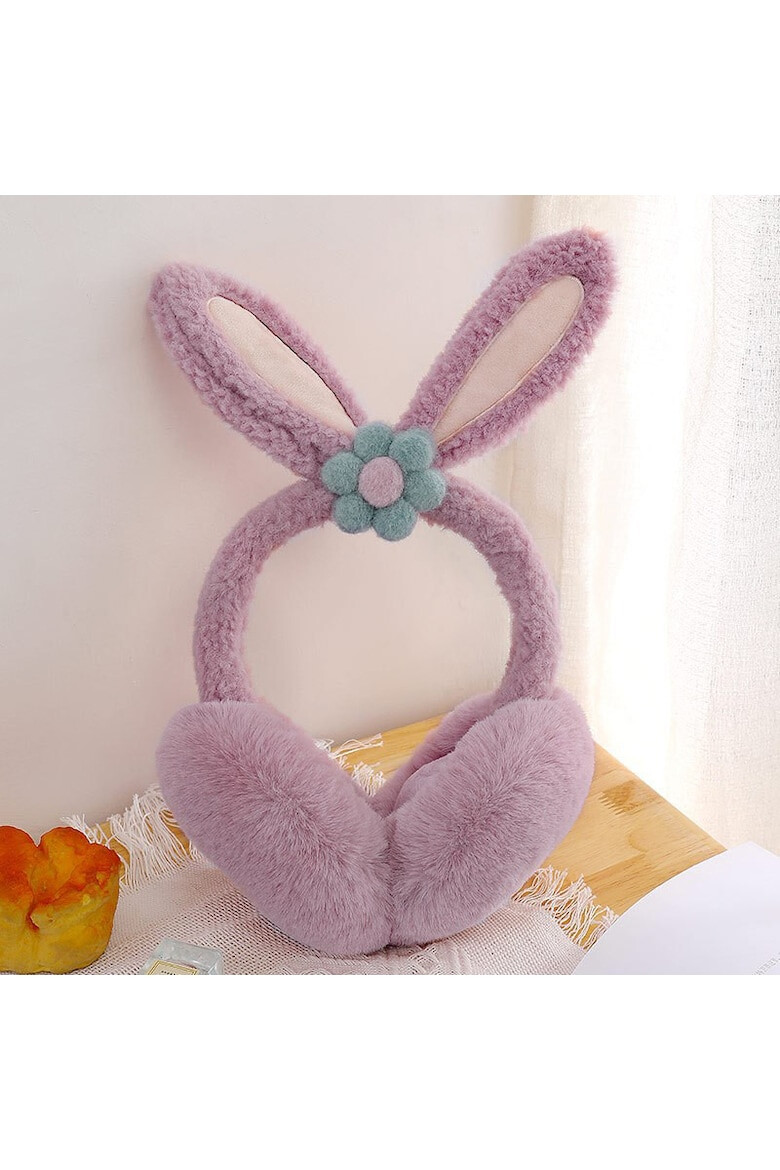 EFAYN.RO Acoperitori pentru urechi protectie impotriva frigului model casti dama cu urechiuse de iepuras si fundita tematica flower bunny marime universala EFAYN - Pled.ro