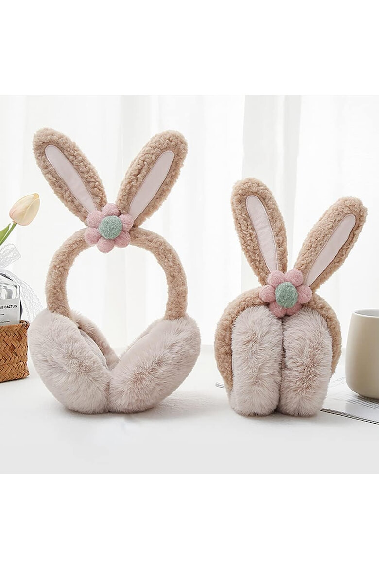 EFAYN.RO Acoperitori pentru urechi protectie impotriva frigului model casti dama cu urechiuse de iepuras si fundita tematica flower bunny marime universala EFAYN - Pled.ro