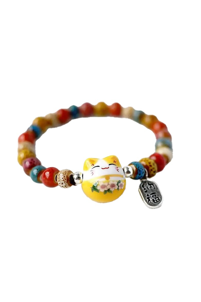 EFAYN.RO Bratara model cu margele si pisica simpatica tematica lucky cat elastica unisex EFAYN - Pled.ro