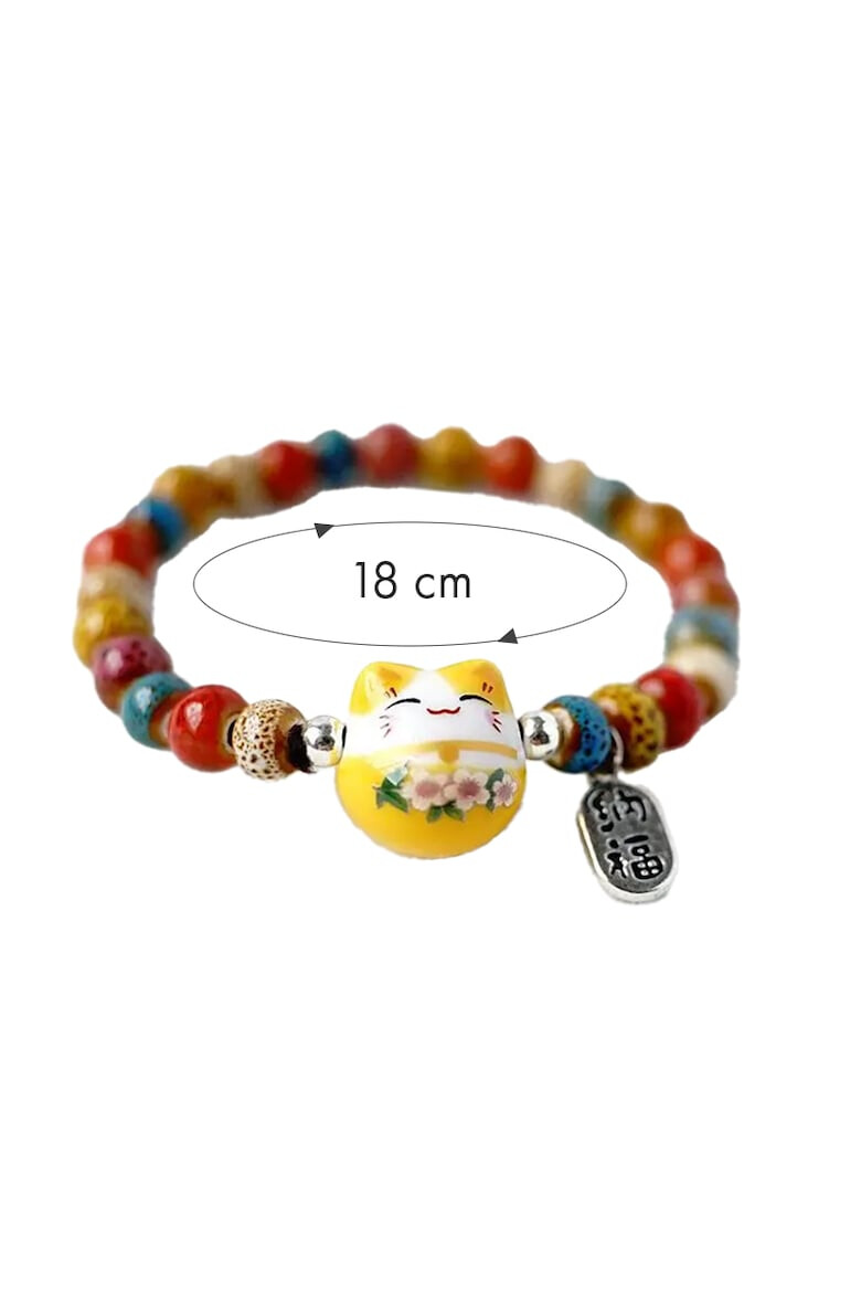 EFAYN.RO Bratara model cu margele si pisica simpatica tematica lucky cat elastica unisex EFAYN - Pled.ro