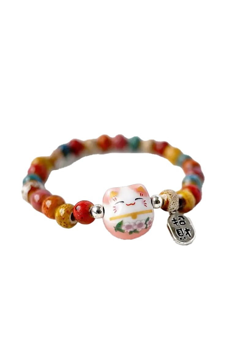 EFAYN.RO Bratara model cu margele si pisica simpatica tematica lucky cat elastica unisex EFAYN - Pled.ro