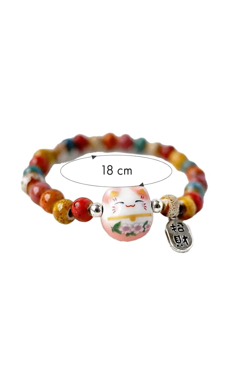 EFAYN.RO Bratara model cu margele si pisica simpatica tematica lucky cat elastica unisex EFAYN - Pled.ro