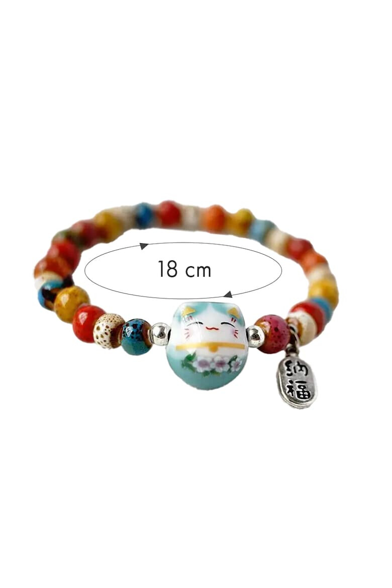 EFAYN.RO Bratara model cu margele si pisica simpatica tematica lucky cat elastica unisex EFAYN - Pled.ro