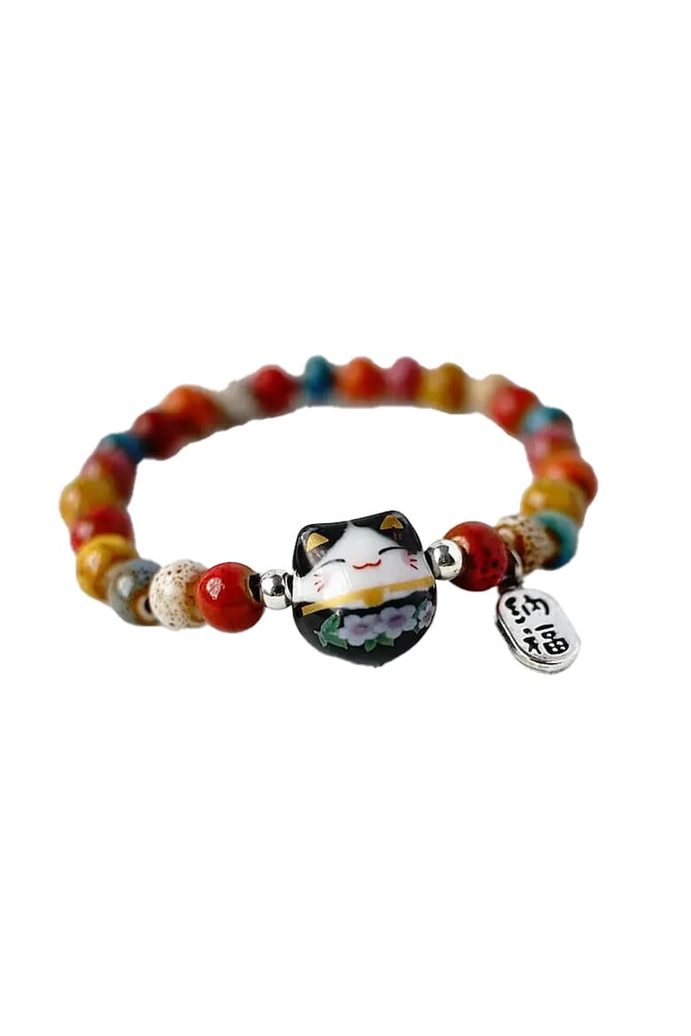 EFAYN.RO Bratara model cu margele si pisica simpatica tematica lucky cat elastica unisex EFAYN - Pled.ro