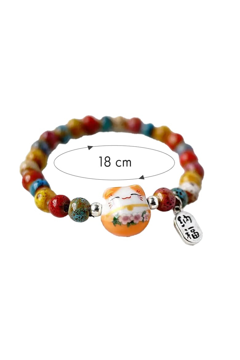 EFAYN.RO Bratara model cu margele si pisica simpatica tematica lucky cat elastica unisex EFAYN - Pled.ro