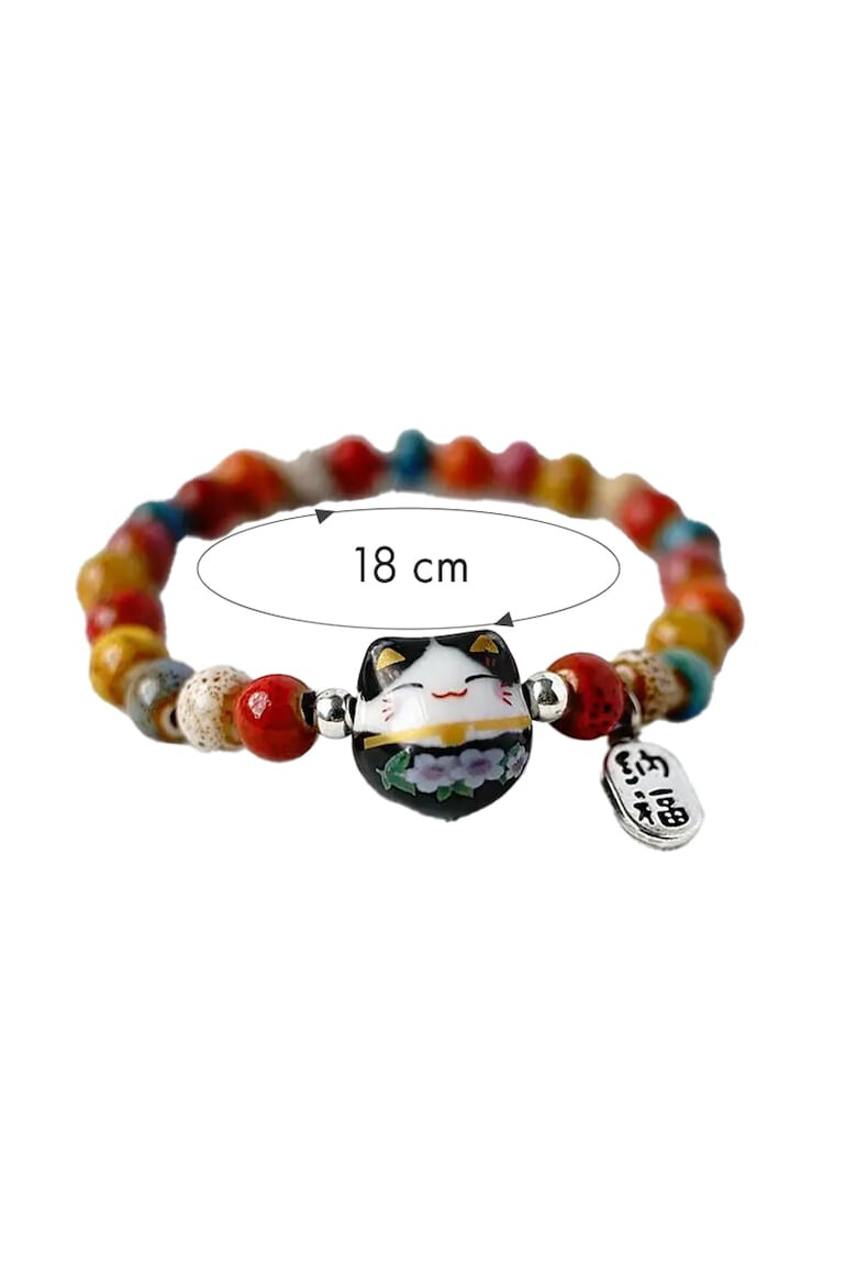 EFAYN.RO Bratara model cu margele si pisica simpatica tematica lucky cat elastica unisex EFAYN - Pled.ro