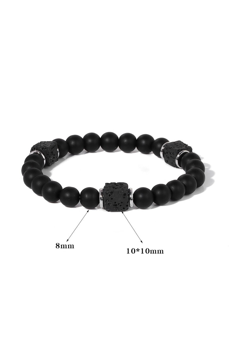 EFAYN.RO Bratara moderna minimalista cu margele din onyx cuburi din piatra de vulcan si accesorii rotunde elastica unisex EFAYN - Pled.ro