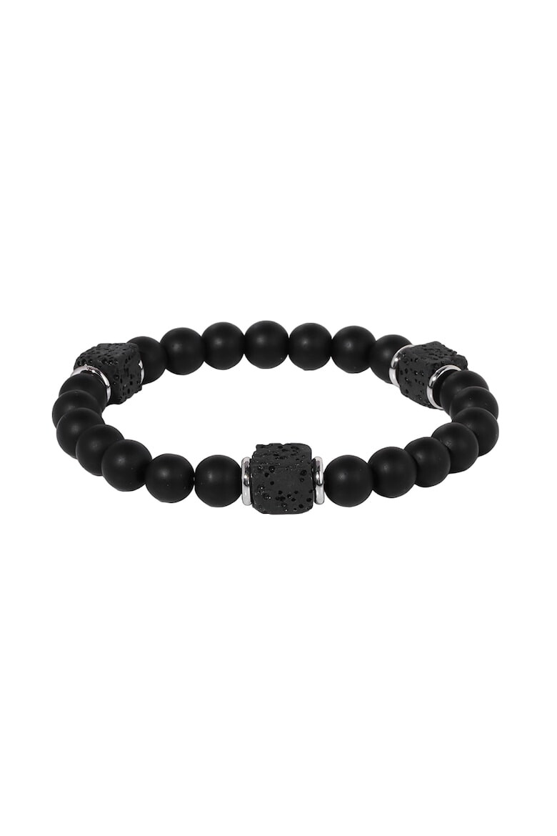 EFAYN.RO Bratara moderna minimalista cu margele din onyx cuburi din piatra de vulcan si accesorii rotunde elastica unisex EFAYN - Pled.ro