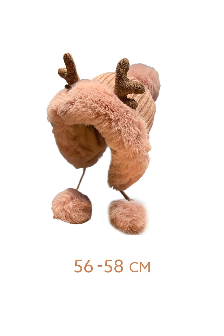 EFAYN.RO Caciula dama accesorizata cu cornite de ren decupaj la spate pentru par model pom pom cu prindere sub barbie tematica pretty cute for a deer marime universala EFAYN - Pled.ro