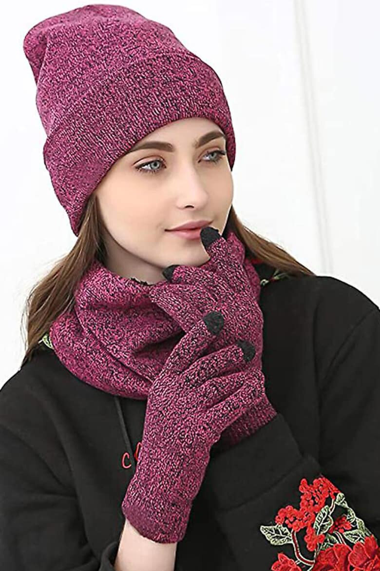 EFAYN.RO Caciula dama set 3 piese model cu manusi si fular tip guler asortate captuseala calduroasa tematica cozy winter marime universala EFAYN - Pled.ro