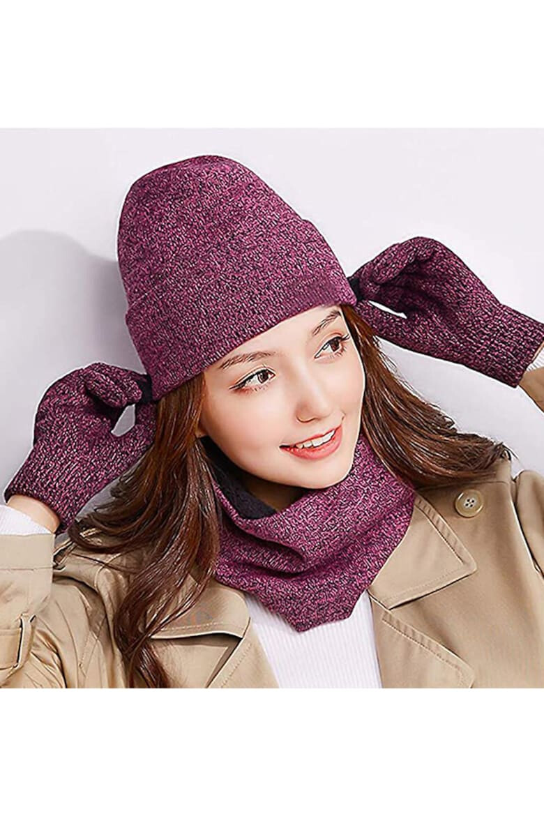 EFAYN.RO Caciula dama set 3 piese model cu manusi si fular tip guler asortate captuseala calduroasa tematica cozy winter marime universala EFAYN - Pled.ro