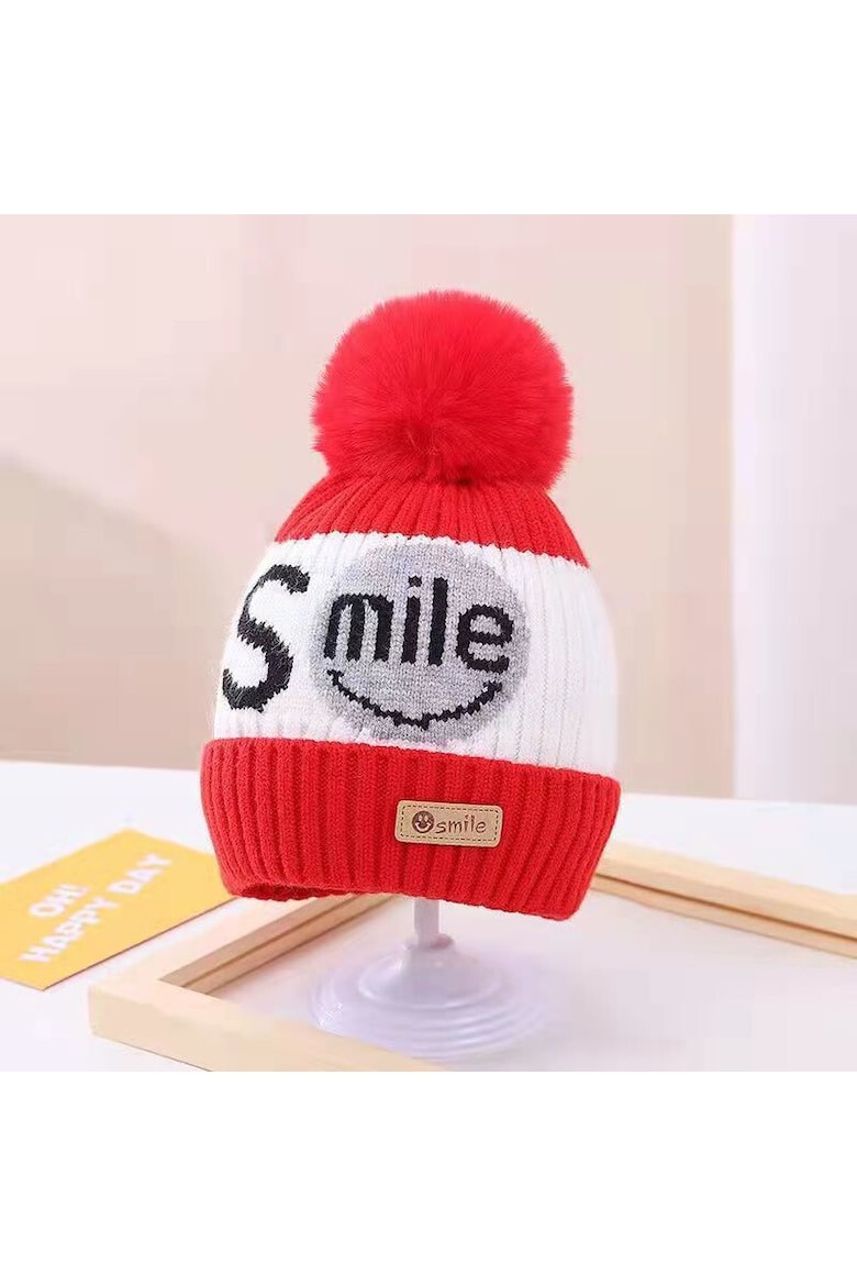 EFAYN.RO Caciula pentru copii moale si calduroasa model cu pom pom tematica smile you are the best 2 – 8 ani EFAYN - Pled.ro