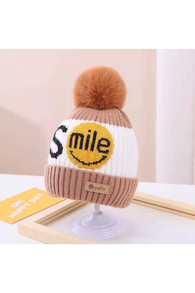 EFAYN.RO Caciula pentru copii moale si calduroasa model cu pom pom tematica smile you are the best 2 – 8 ani EFAYN - Pled.ro