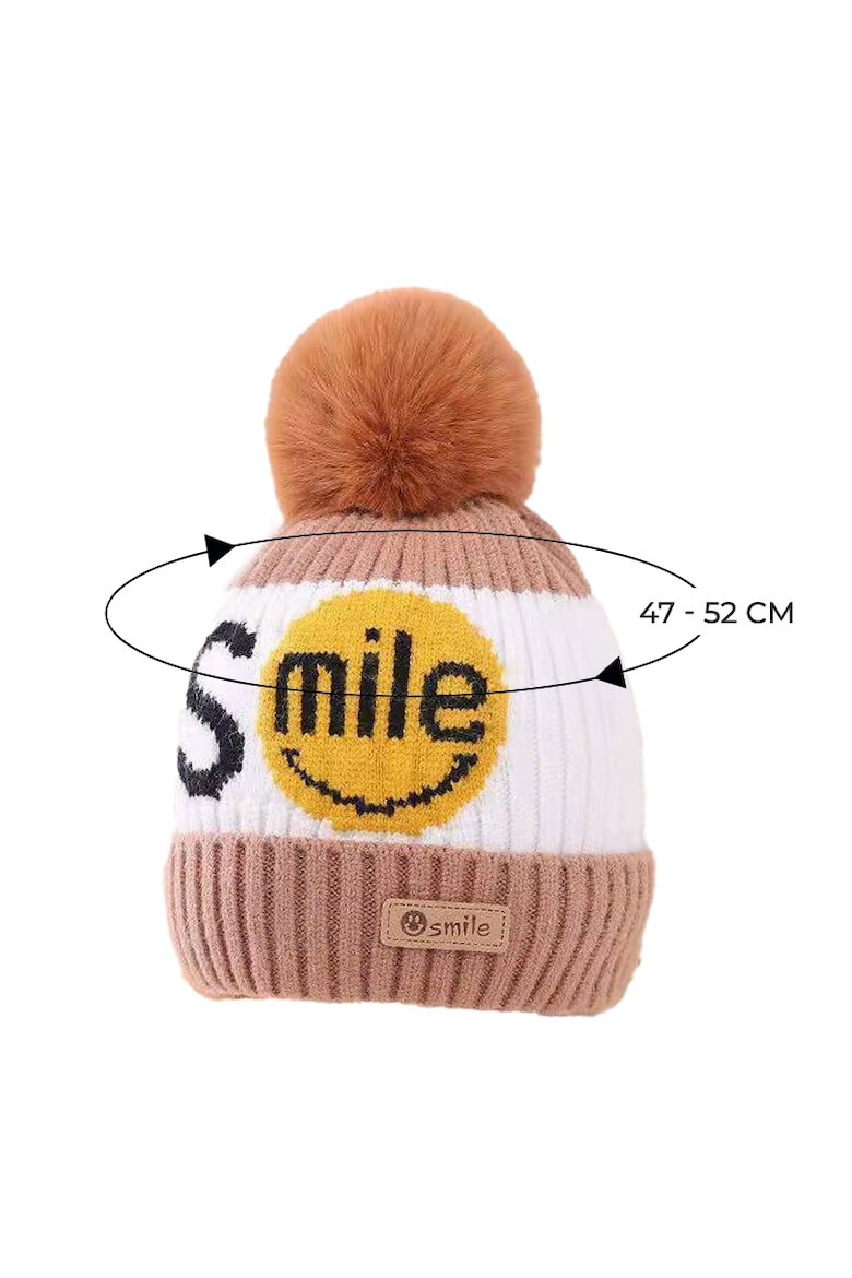 EFAYN.RO Caciula pentru copii moale si calduroasa model cu pom pom tematica smile you are the best 2 – 8 ani EFAYN - Pled.ro