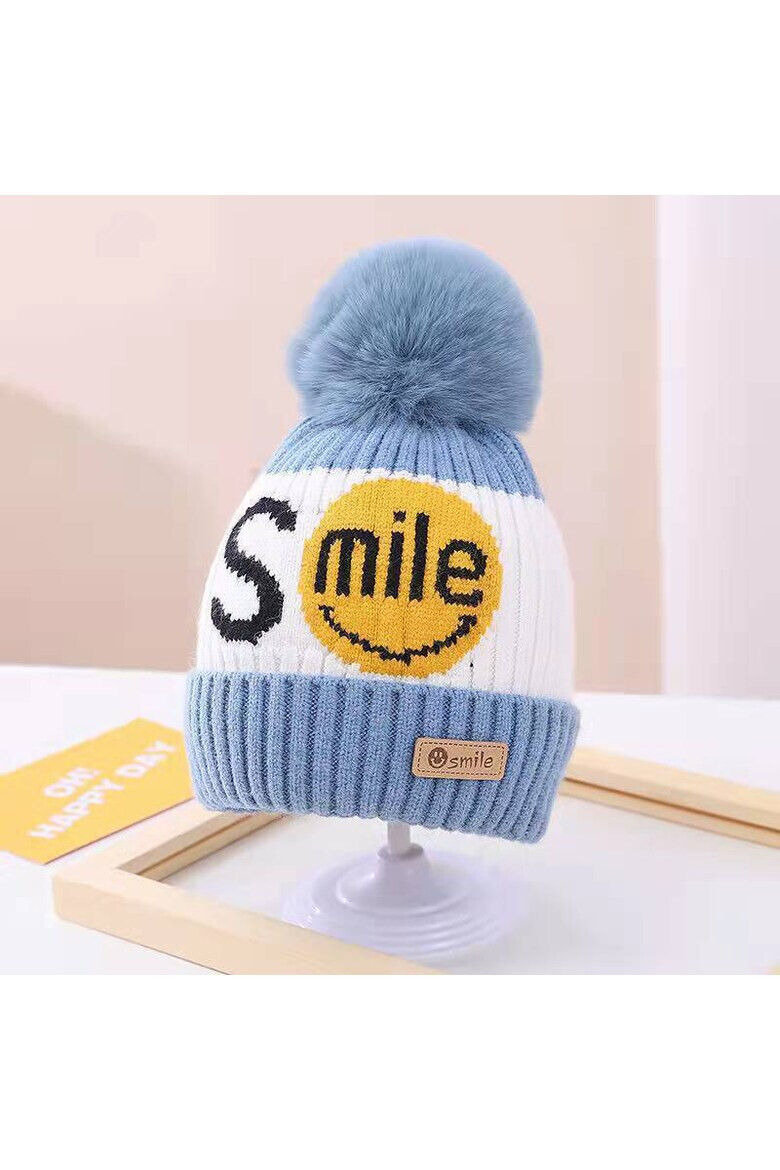 EFAYN.RO Caciula pentru copii moale si calduroasa model cu pom pom tematica smile you are the best 2 – 8 ani EFAYN - Pled.ro