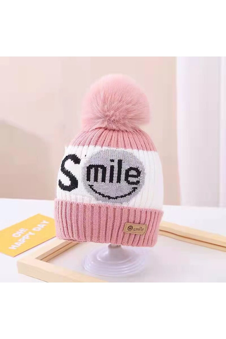 EFAYN.RO Caciula pentru copii moale si calduroasa model cu pom pom tematica smile you are the best 2 – 8 ani EFAYN - Pled.ro