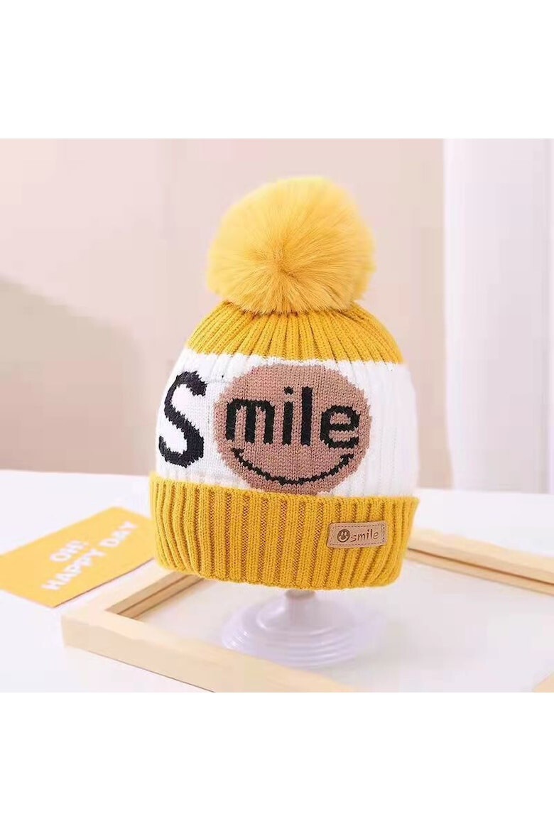 EFAYN.RO Caciula pentru copii moale si calduroasa model cu pom pom tematica smile you are the best 2 – 8 ani EFAYN - Pled.ro