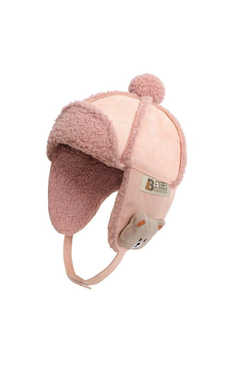 EFAYN.RO Caciula pentru copii model cu urechi si prindere cu scai sub barbie accesorizata cu ursulet tematica I love winter 2 – 6 ani EFAYN - Pled.ro