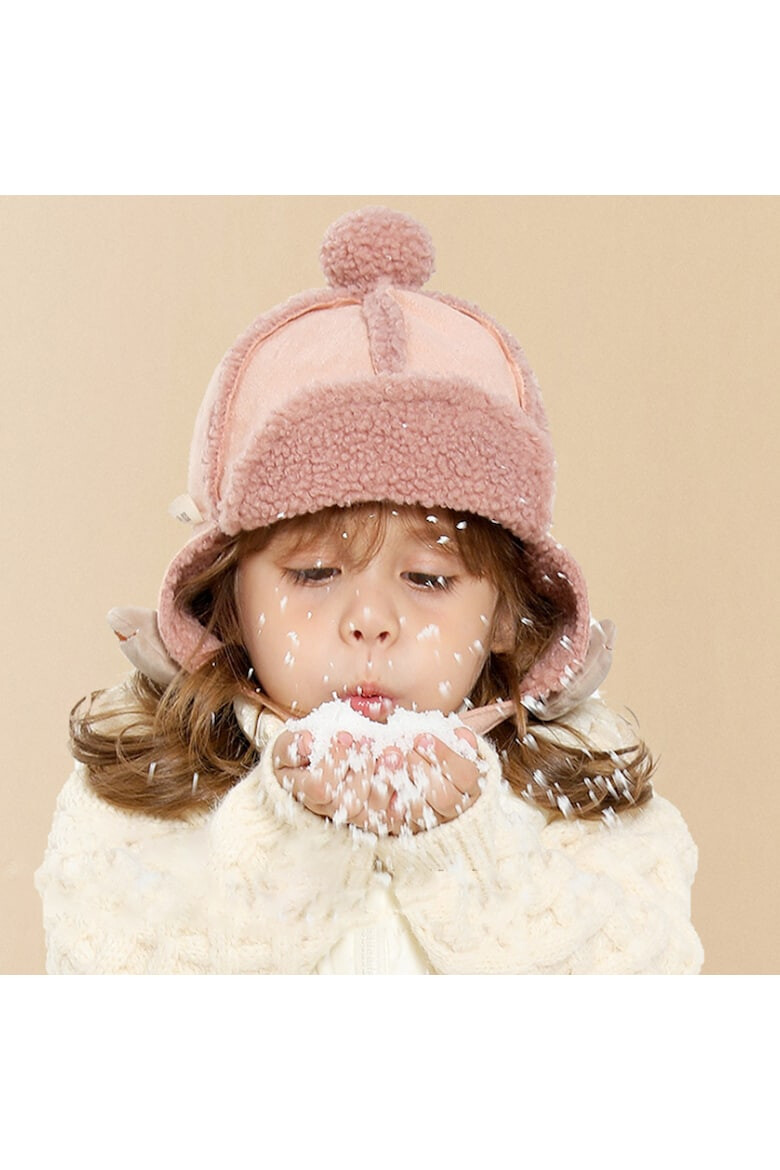 EFAYN.RO Caciula pentru copii model cu urechi si prindere cu scai sub barbie accesorizata cu ursulet tematica I love winter 2 – 6 ani EFAYN - Pled.ro