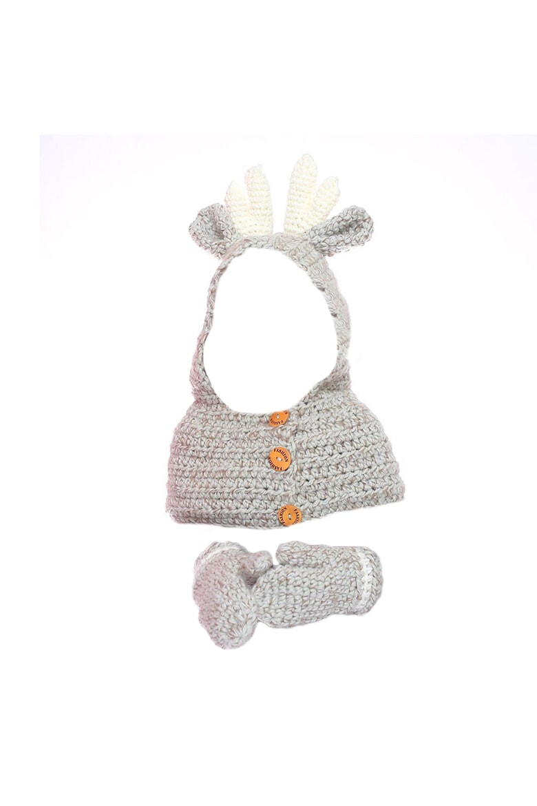 EFAYN.RO Caciula pentru copii set doua piese model calduros si voluminos cu prelungire pe umeri accesorizat cu nasturi si urechiuse manusi asortate tematica happy forest deer 4 – 8 ani EFAYN - Pled.ro