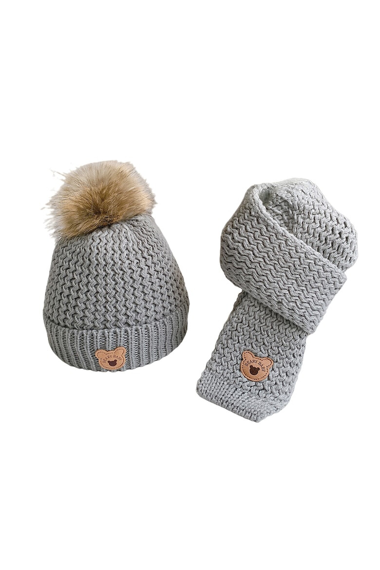 EFAYN.RO Caciula pentru copii set doua piese model moale si calduros cu pom pom si fular asortat tematica I’m a baby bear 1 – 5 ani EFAYN - Pled.ro