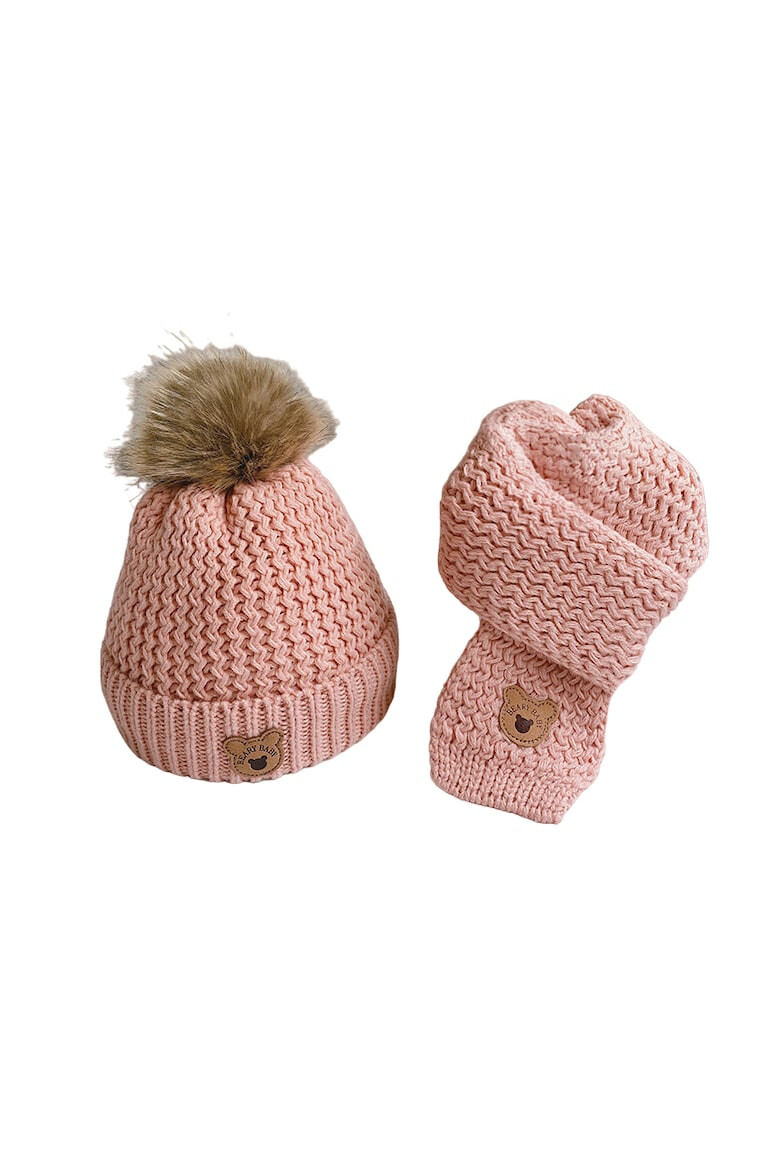 EFAYN.RO Caciula pentru copii set doua piese model moale si calduros cu pom pom si fular asortat tematica I’m a baby bear 1 – 5 ani EFAYN - Pled.ro