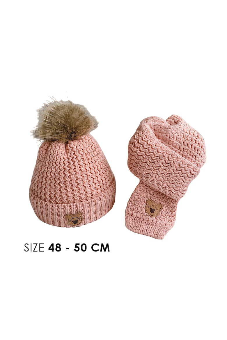 EFAYN.RO Caciula pentru copii set doua piese model moale si calduros cu pom pom si fular asortat tematica I’m a baby bear 1 – 5 ani EFAYN - Pled.ro