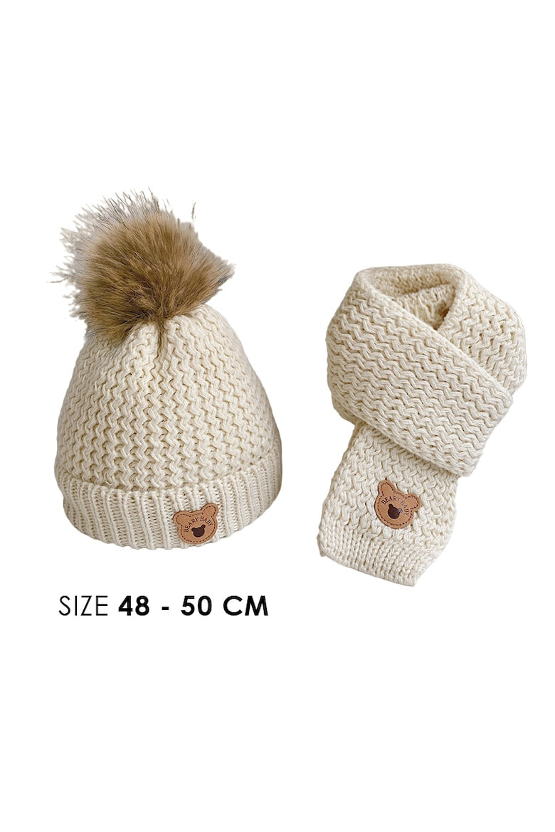 EFAYN.RO Caciula pentru copii set doua piese model moale si calduros cu pom pom si fular asortat tematica I’m a baby bear 1 – 5 ani EFAYN - Pled.ro