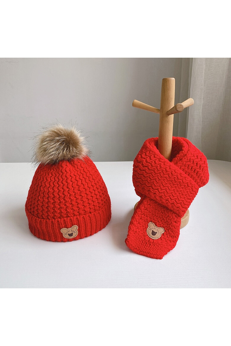 EFAYN.RO Caciula pentru copii set doua piese model moale si calduros cu pom pom si fular asortat tematica I’m a baby bear 1 – 5 ani EFAYN - Pled.ro