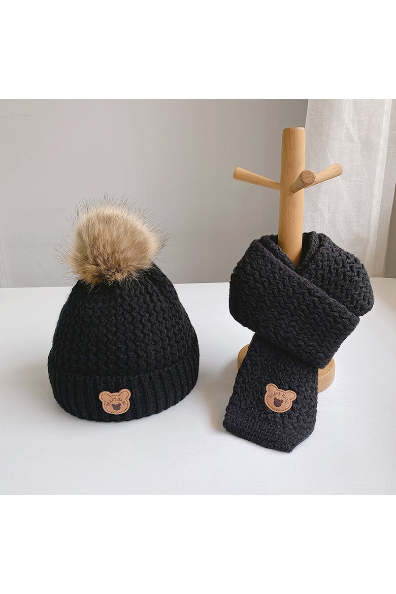 EFAYN.RO Caciula pentru copii set doua piese model moale si calduros cu pom pom si fular asortat tematica I’m a baby bear 1 – 5 ani EFAYN - Pled.ro