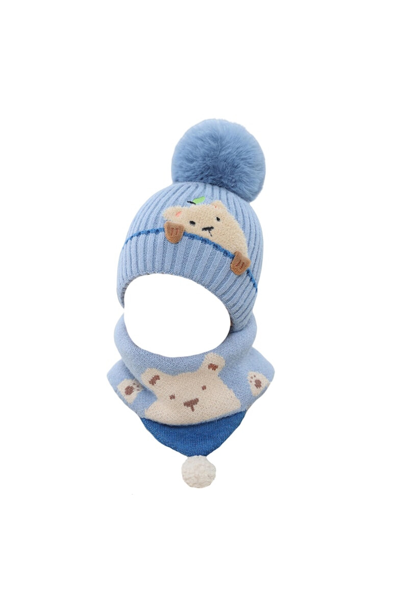 EFAYN.RO Caciula pentru copii set doua piese model pom pom cu ursulet curios fular asortat tip guler tematica I’m a friendly little bear 12 luni – 2 ani EFAYN - Pled.ro