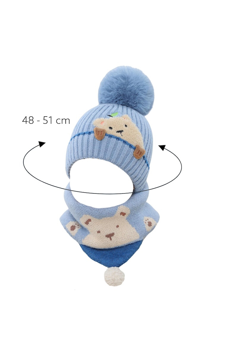 EFAYN.RO Caciula pentru copii set doua piese model pom pom cu ursulet curios fular asortat tip guler tematica I’m a friendly little bear 12 luni – 2 ani EFAYN - Pled.ro