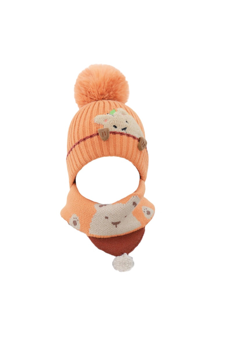 EFAYN.RO Caciula pentru copii set doua piese model pom pom cu ursulet curios fular asortat tip guler tematica I’m a friendly little bear 12 luni – 2 ani EFAYN - Pled.ro