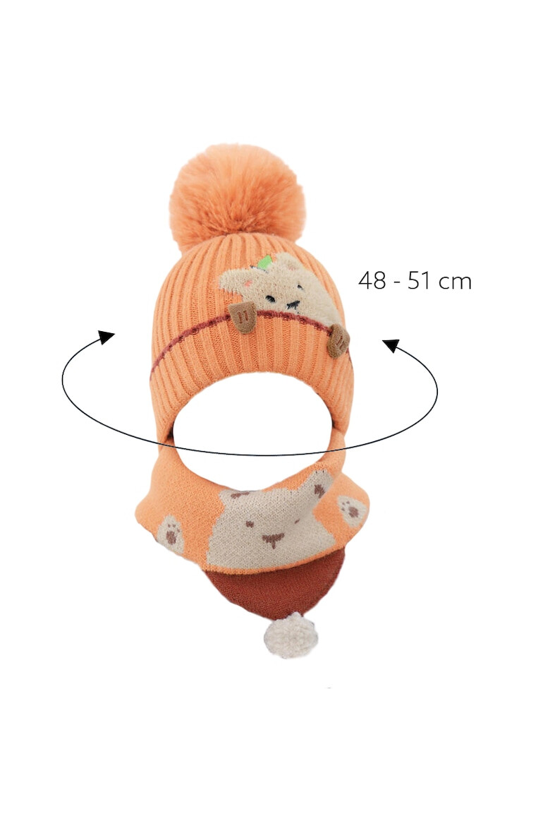 EFAYN.RO Caciula pentru copii set doua piese model pom pom cu ursulet curios fular asortat tip guler tematica I’m a friendly little bear 12 luni – 2 ani EFAYN - Pled.ro