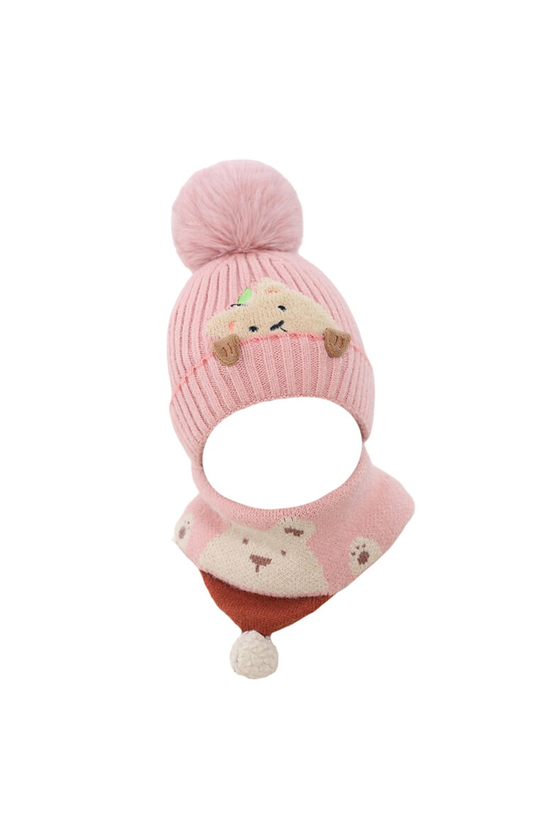 EFAYN.RO Caciula pentru copii set doua piese model pom pom cu ursulet curios fular asortat tip guler tematica I’m a friendly little bear 12 luni – 2 ani EFAYN - Pled.ro