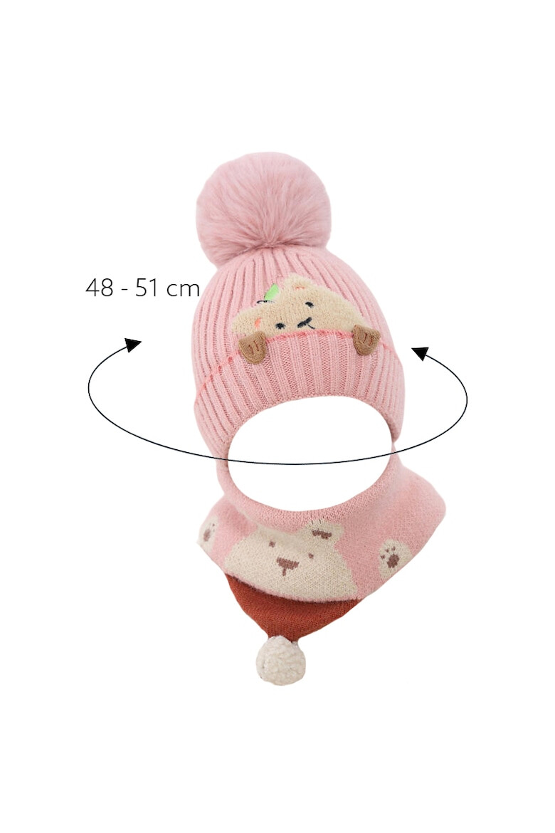 EFAYN.RO Caciula pentru copii set doua piese model pom pom cu ursulet curios fular asortat tip guler tematica I’m a friendly little bear 12 luni – 2 ani EFAYN - Pled.ro