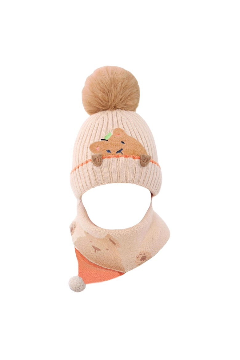 EFAYN.RO Caciula pentru copii set doua piese model pom pom cu ursulet curios fular asortat tip guler tematica I’m a friendly little bear 12 luni – 2 ani EFAYN - Pled.ro