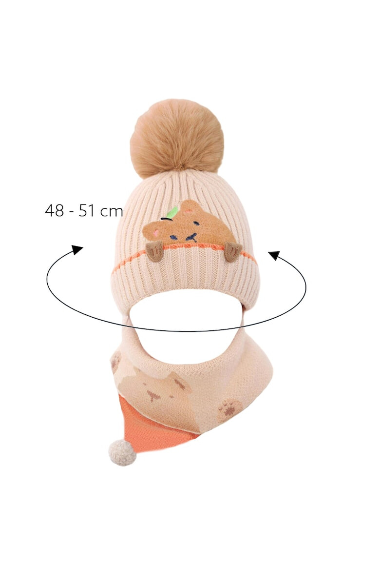 EFAYN.RO Caciula pentru copii set doua piese model pom pom cu ursulet curios fular asortat tip guler tematica I’m a friendly little bear 12 luni – 2 ani EFAYN - Pled.ro