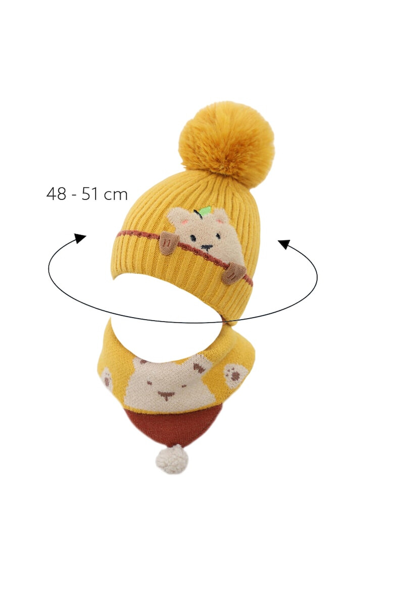 EFAYN.RO Caciula pentru copii set doua piese model pom pom cu ursulet curios fular asortat tip guler tematica I’m a friendly little bear 12 luni – 2 ani EFAYN - Pled.ro