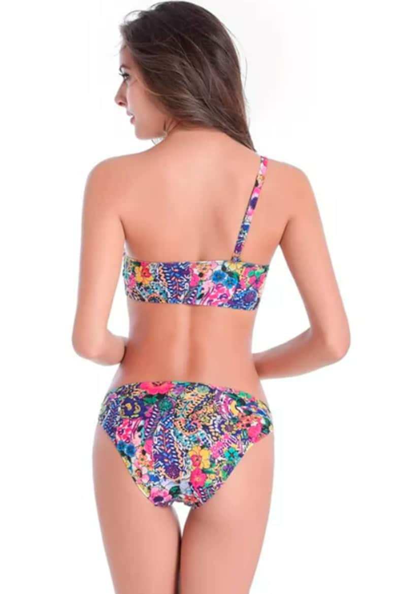 EFAYN.RO Costum de baie dama 2 piese cu imprimeu floral chilot clasic si sutien tip bustiera cu prindere pe un umar EFAYN - Pled.ro