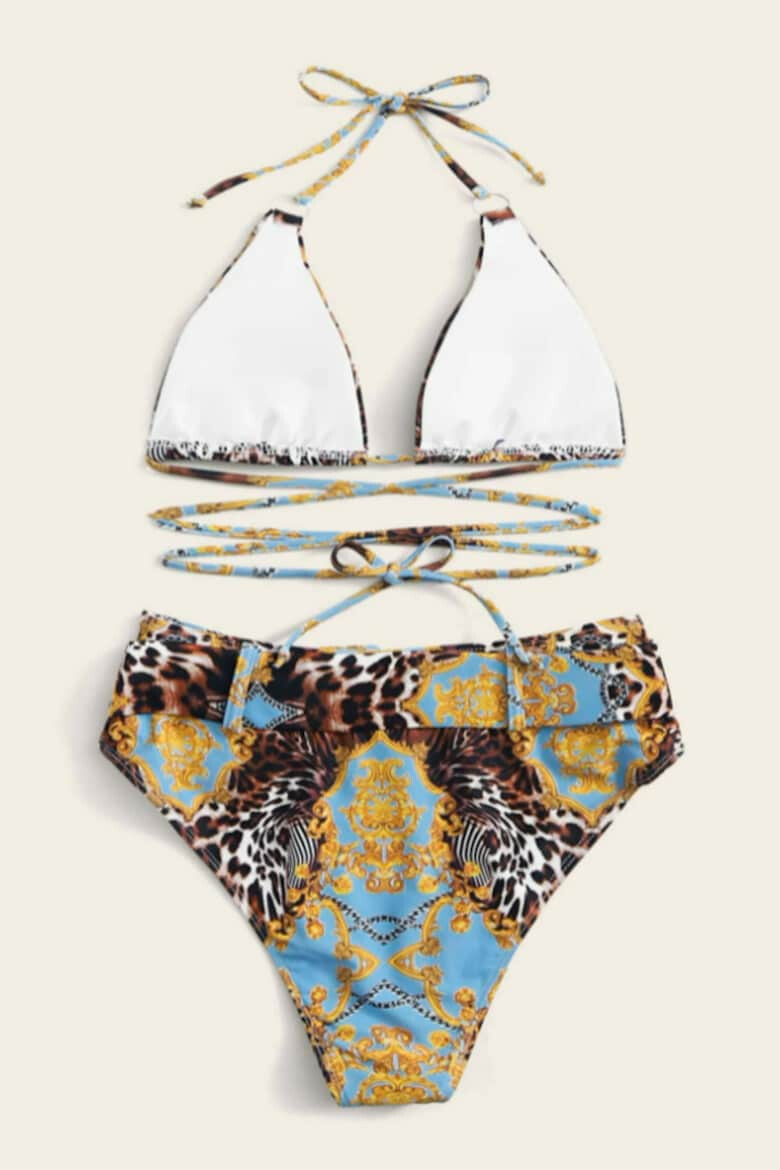 EFAYN.RO Costum de baie dama 2 piese imprimeu animal print sutien reglabil slip talie inalta brazilian cu catarama EFAYN - Pled.ro