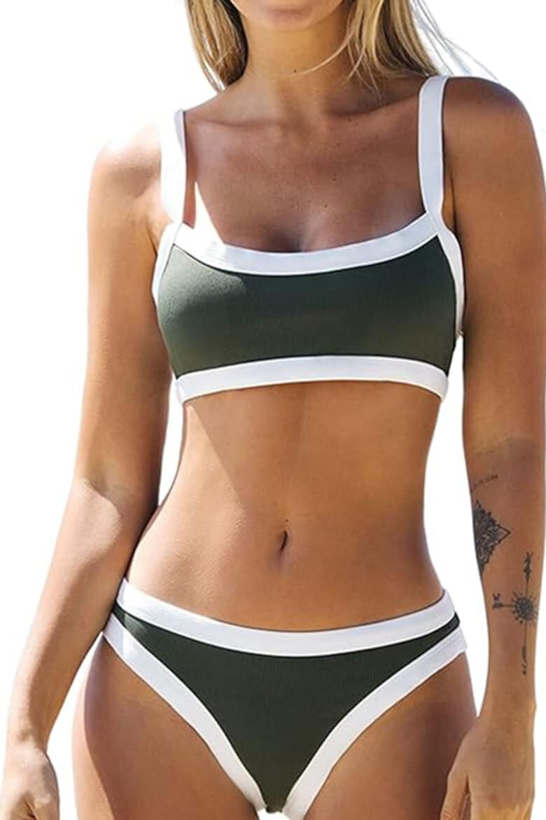 EFAYN.RO Costum de baie dama 2 piese model chic cu margine de contrast sutien cu bretele reglabile si chilot decupaj clasic tematica sport beach EFAYN - Pled.ro