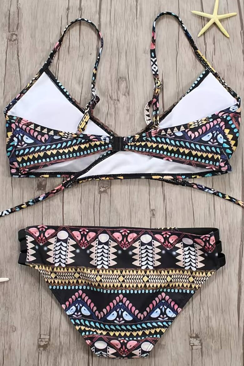 EFAYN.RO Costum de baie dama 2 piese model cu imprimeu abstract sutien prindere crossbody chilot talie joasa si decupaj clasic tematica hot summer EFAYN - Pled.ro